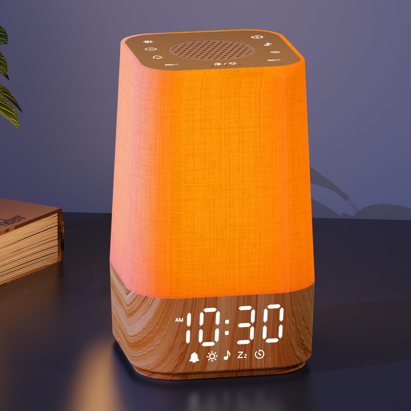 Sunrise Alarm Clock with Noise Machine Digital Alarm Clock for Bedrooms Nature Sounds for Gentle Wake Up 30 Sleep Sounds Adjustable Brightness Volume Timer Wood Grain
